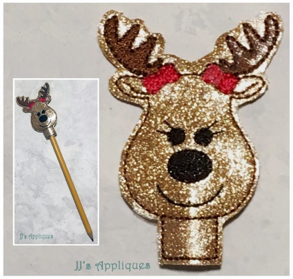 Girl Reindeer Face Pencil Topper