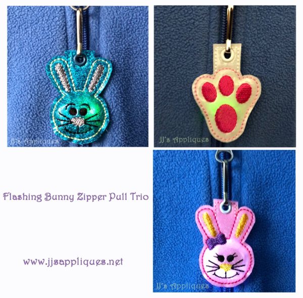 Flashing Easter Bunny Zipper Pull Trio