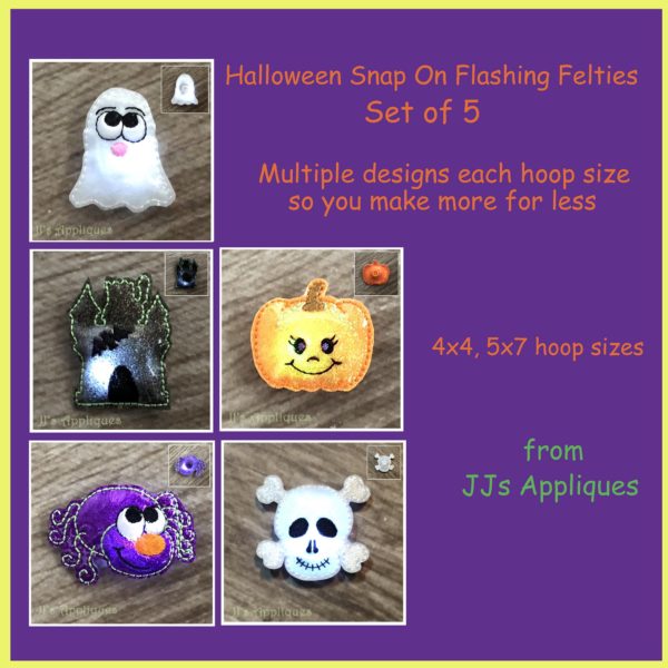 Halloween Set of 5 Flashing Snap On Felties