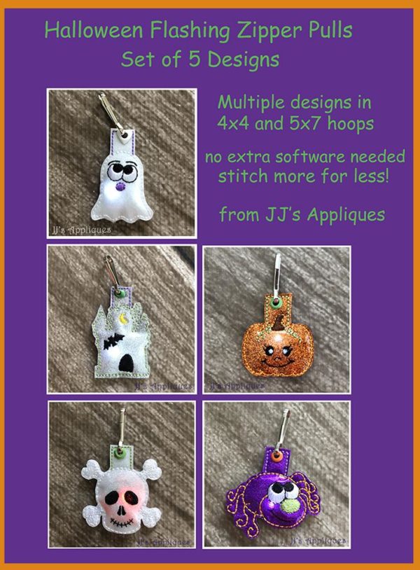 Flashing Halloween Zipper Pulls Set of 5