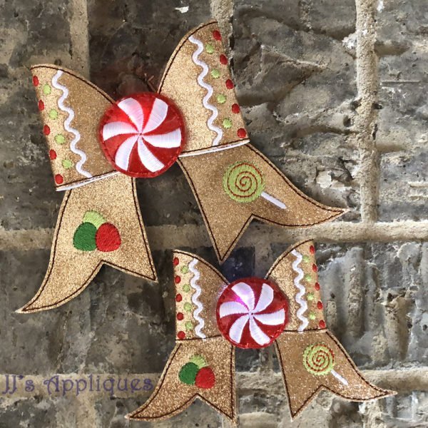 Gingerbread Cheer Bow with optional Flashing Peppermint Swirl Center